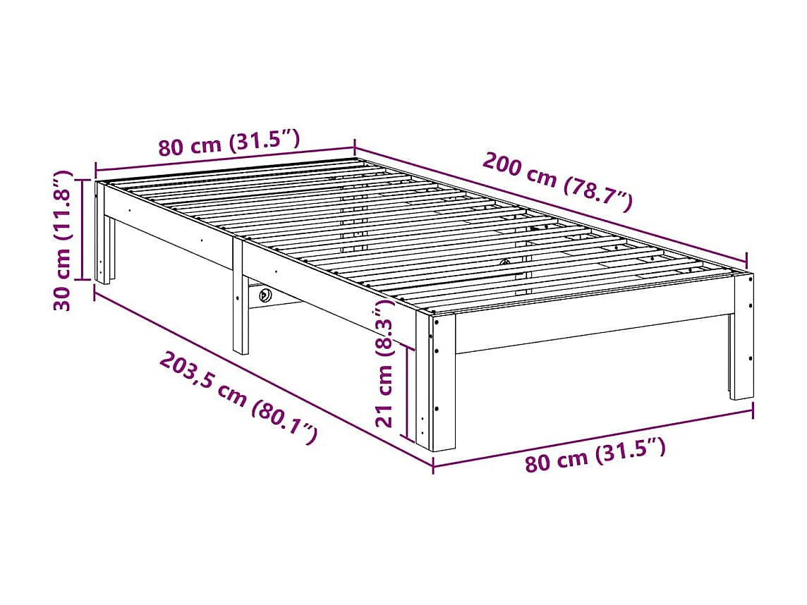 Lit simple | Lit adulte, enfant | Cadre de lit cire marron 80x200 cm bois pin massif