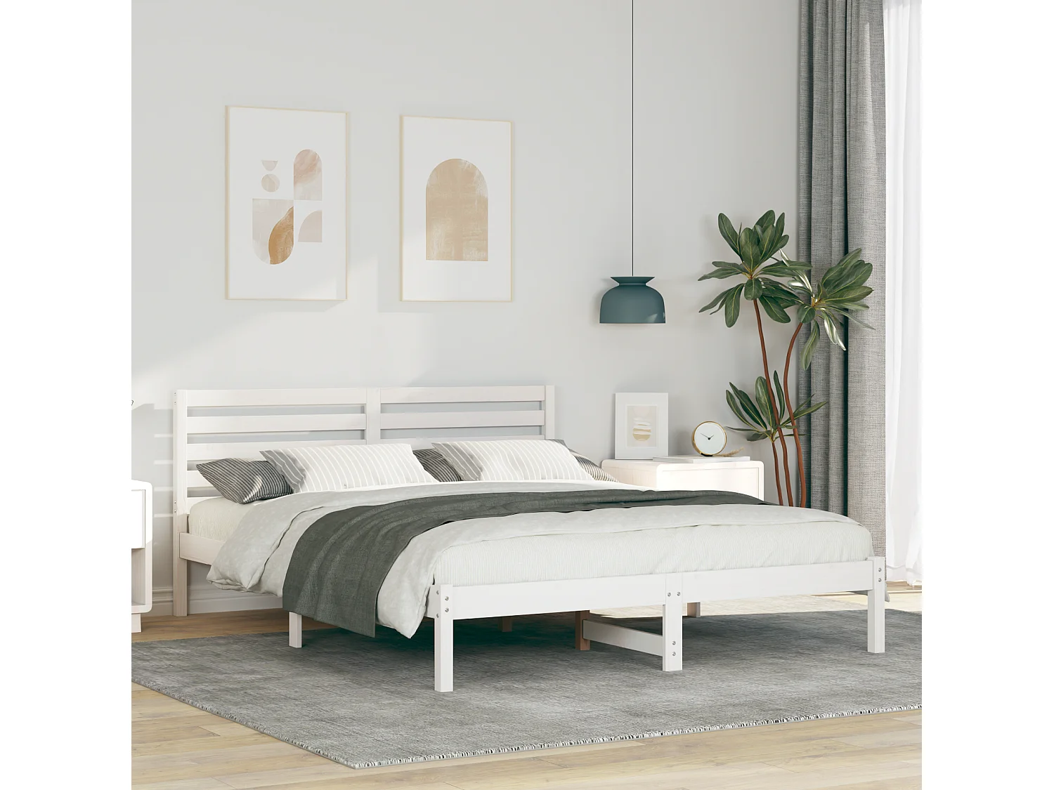 Lit double | Lit adulte | Cadre de lit Blanc 140x200 cm Bois massif en pin
