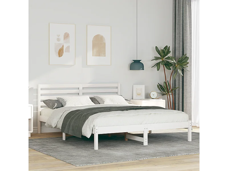 Lit double | Lit adulte | Cadre de lit Blanc 140x200 cm Bois massif en pin