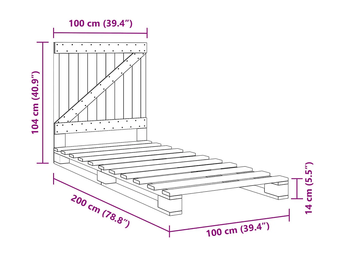 Lit simple | Lit adulte, enfant | Cadre de lit gris 100x200 cm bois massif de pin