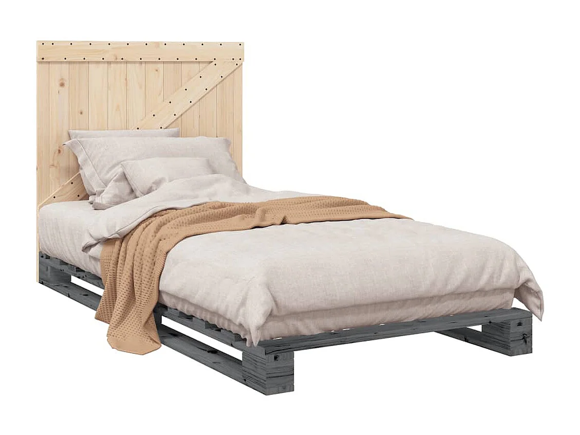 Lit simple | Lit adulte, enfant | Cadre de lit gris 100x200 cm bois massif de pin