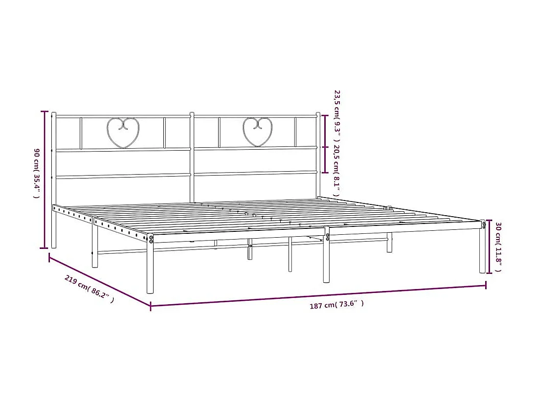 Lit double | Lit adulte | Cadre de lit métal et tête de lit blanc 183x213 cm