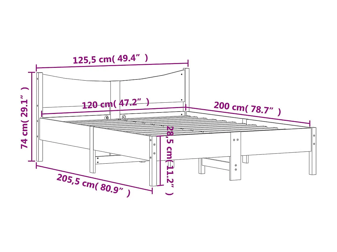 Lit simple | Lit adulte, enfant | Cadre de lit 120x200 cm bois de pin massif