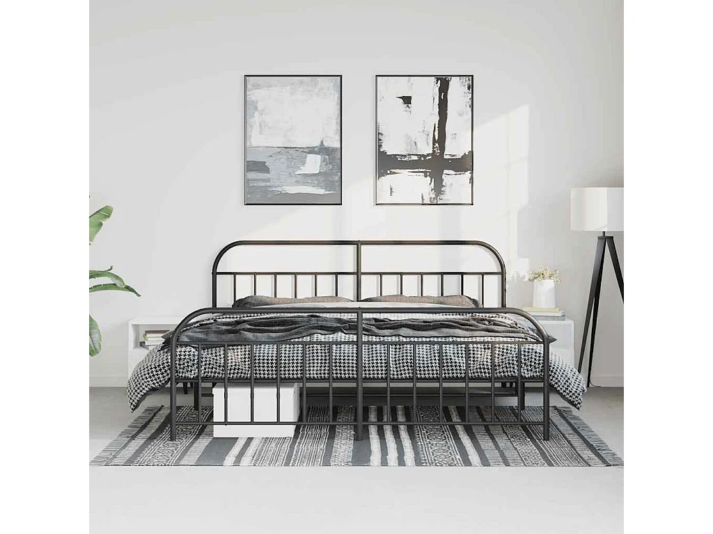 Lit double | Lit adulte | Cadre de lit métal avec pied de lit noir 183x213cm