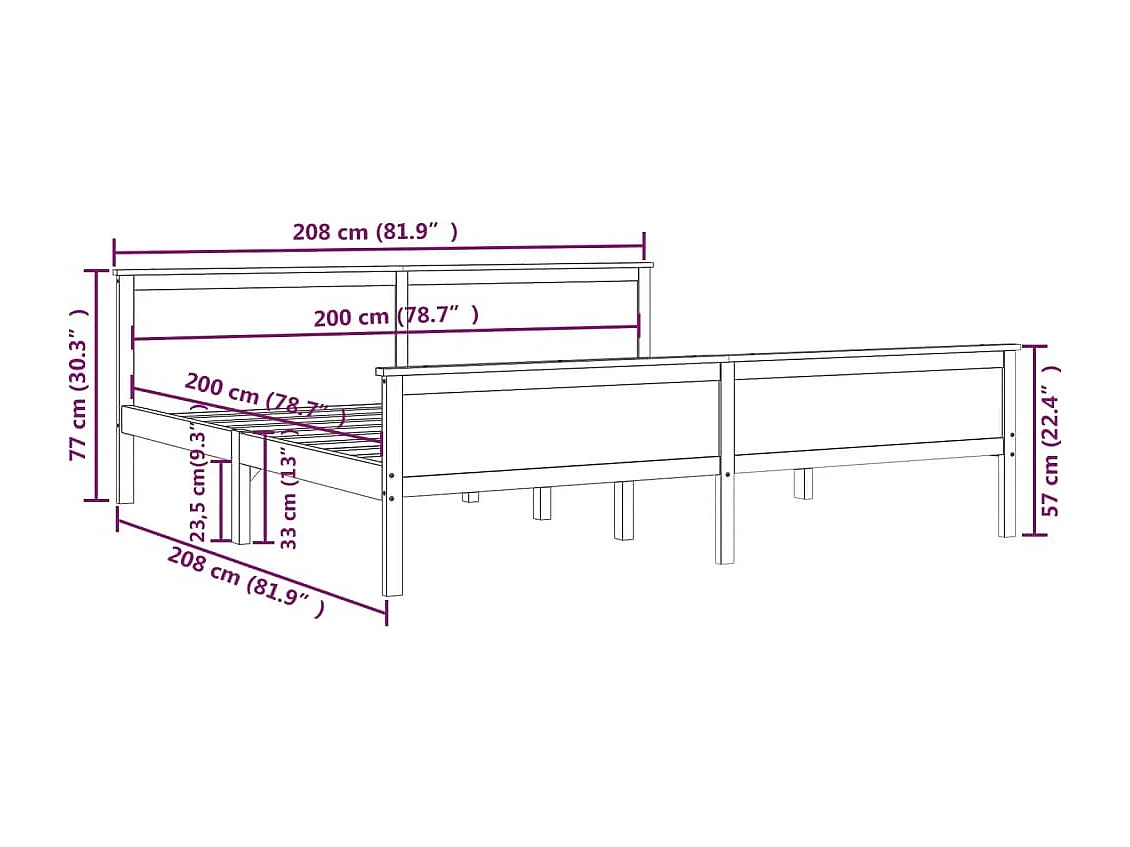 Lit double | Lit adulte | Cadre de lit bois massif de pin 200x200 cm