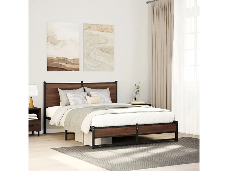 Letto per adulti | Letto matrimoniale | Giroletto senza Materaso in Metallo Rovere Marrone 150x200 cm