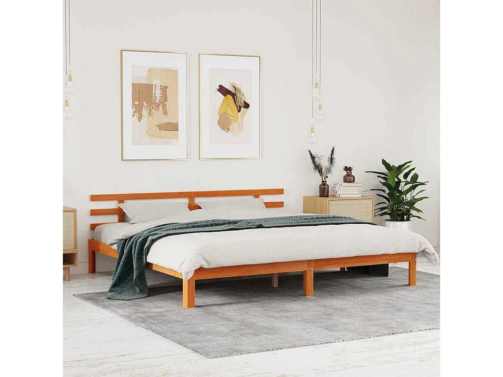 Lit double | Lit adulte | Cadre de lit marron ciré 200x200 cm en bois massif de pin