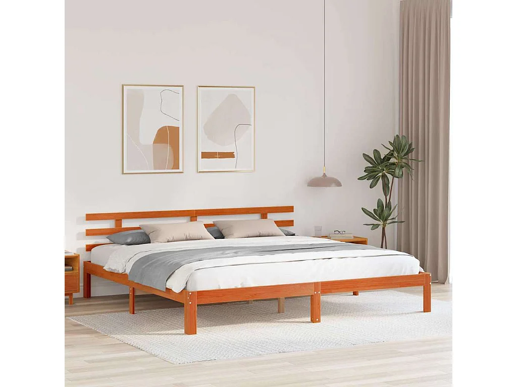 Lit double | Lit adulte | Cadre de lit marron ciré 200x200 cm en bois massif de pin