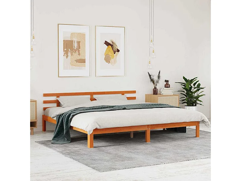 Lit double | Lit adulte | Cadre de lit marron ciré 200x200 cm en bois massif de pin