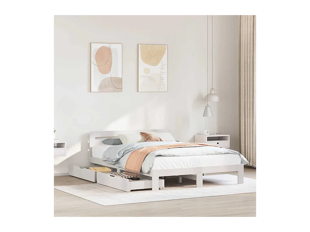 Letto per adulti | Letto matrimoniale | Giroletto senza Materasso Bianco 160x200 cm Legno Massello Pino