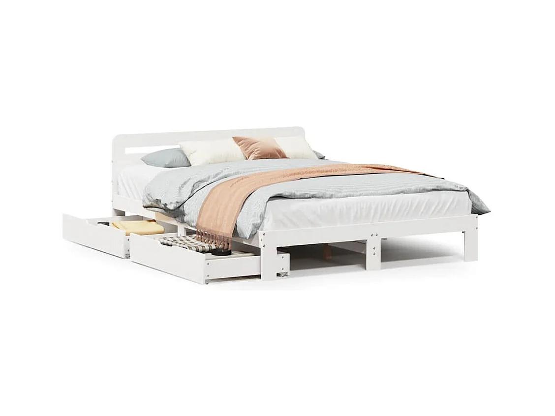 Letto per adulti | Letto matrimoniale | Giroletto senza Materasso Bianco 160x200 cm Legno Massello Pino