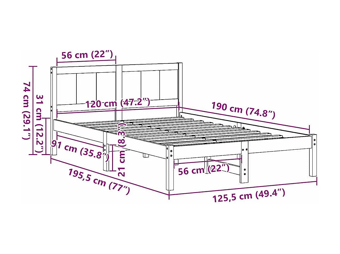 Lit simple | Lit adulte, enfant | Cadre de lit Blanc 120x190 cm Bois de pin massif