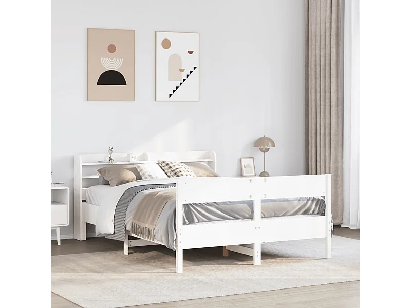 Lit double | Lit adulte | Cadre de lit blanc 140x190 cm bois de pin massif