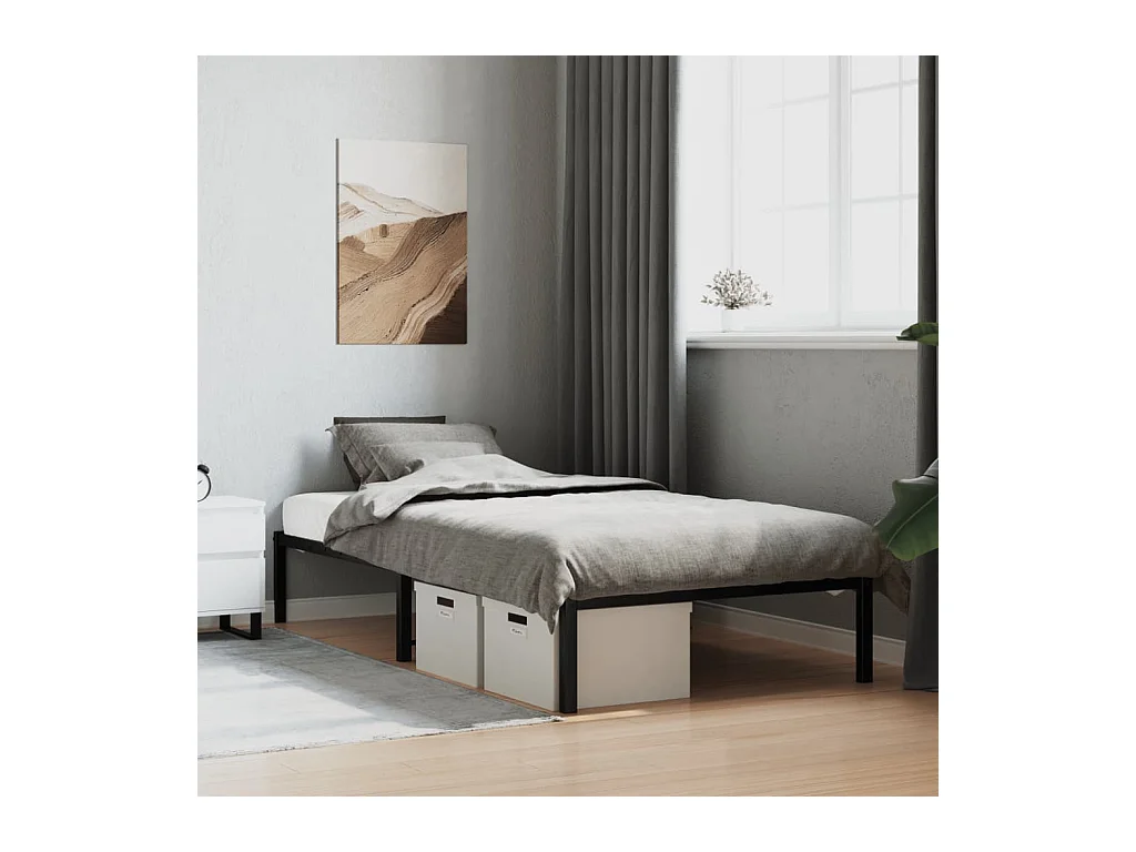 Lit simple | Lit adulte, enfant | Cadre de lit métal noir 107x203 cm