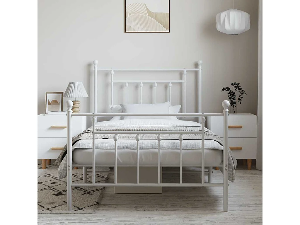 Lit simple | Lit adulte, enfant | Cadre de lit métal et pied de lit blanc 100x190 cm