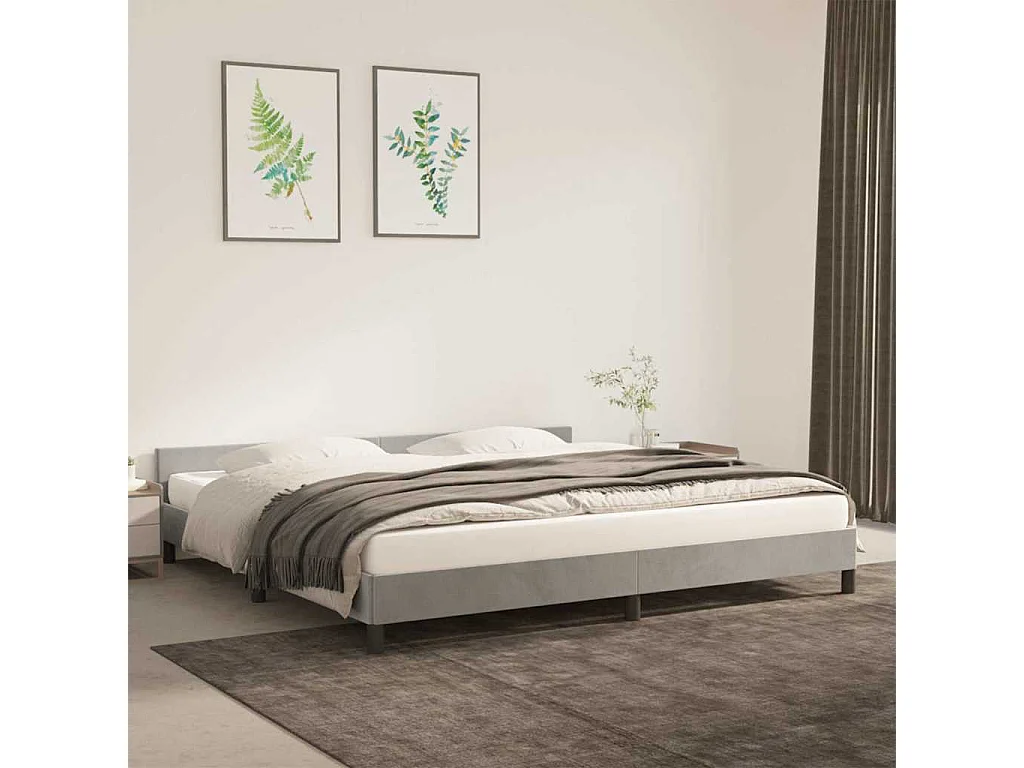Lit double | Lit adulte | Cadre de lit gris clair 200x200 cm velours