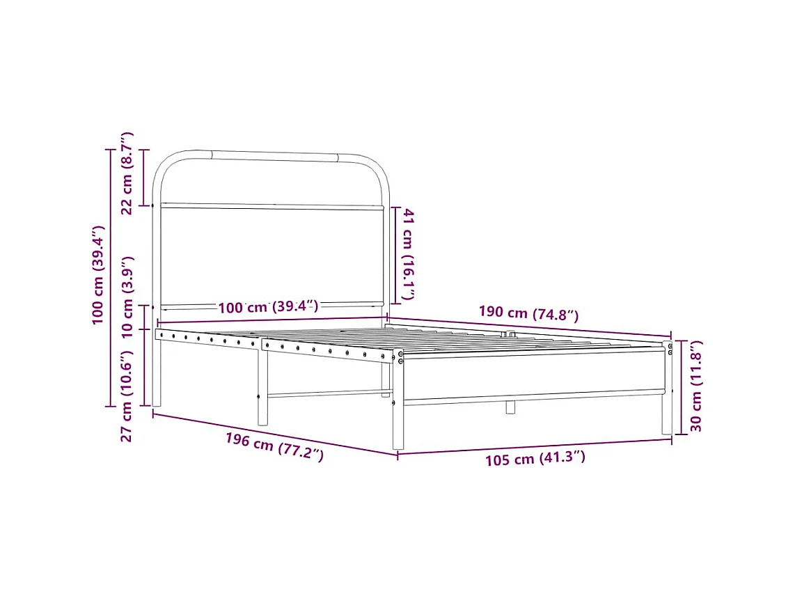 Letto per adulti | Letto singolo | Giroletto senza Materasso Rovere Sonoma 100x190cm in Truciolato