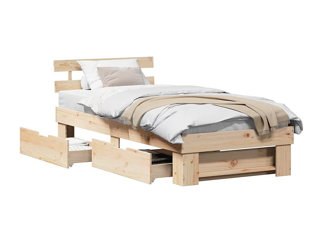 Lit simple | Lit adulte, enfant | Cadre de lit avec tiroir Marron 100x200 cm Bois massif en pin
