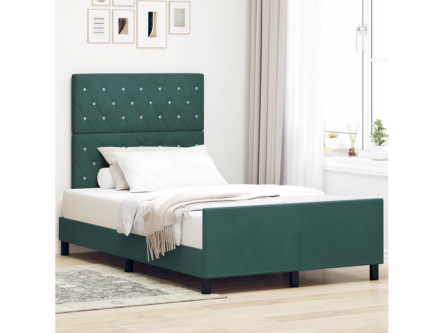 Lit simple | Lit adulte, enfant | Cadre de lit avec tête de lit Vert foncé 120x190 cm Velours