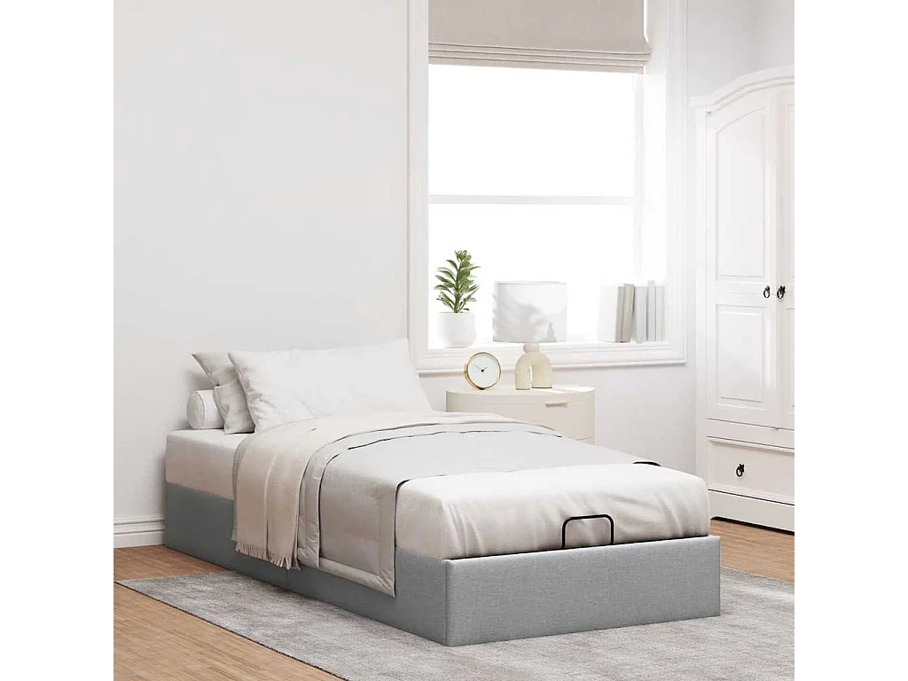 Lit simple | Lit adulte, enfant | Cadre de lit ottoman gris clair 90x190 cm tissu