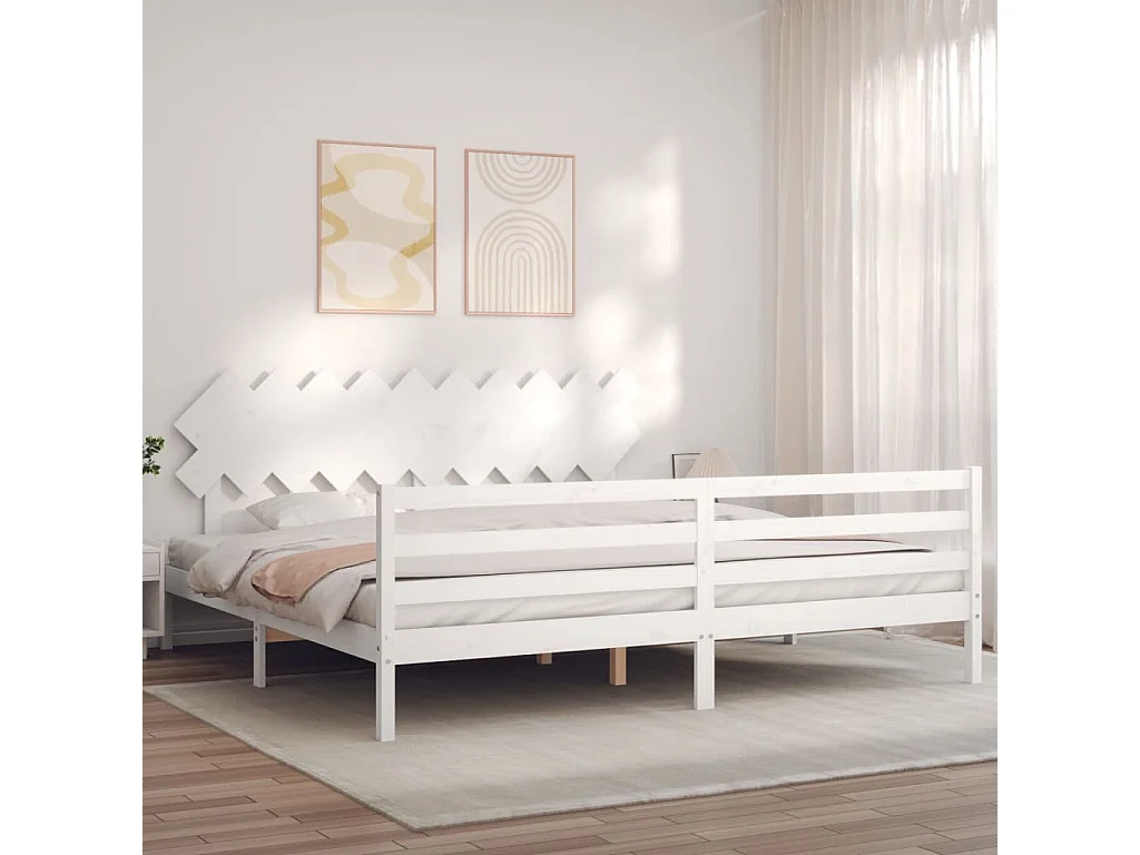 Lit double | Lit adulte | Cadre de lit blanc 200x200 cm bois massif