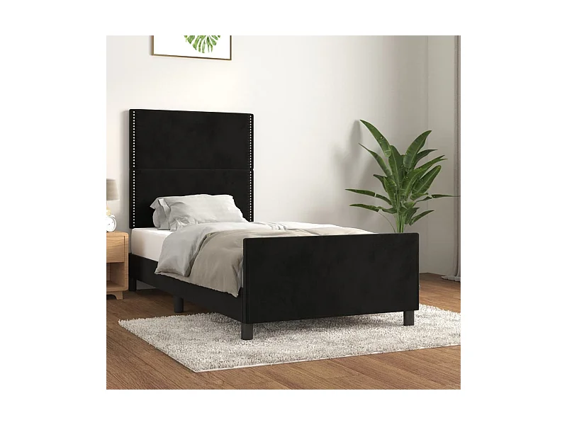 Lit simple | Lit adulte, enfant | Cadre de lit noir 90x200 cm velours