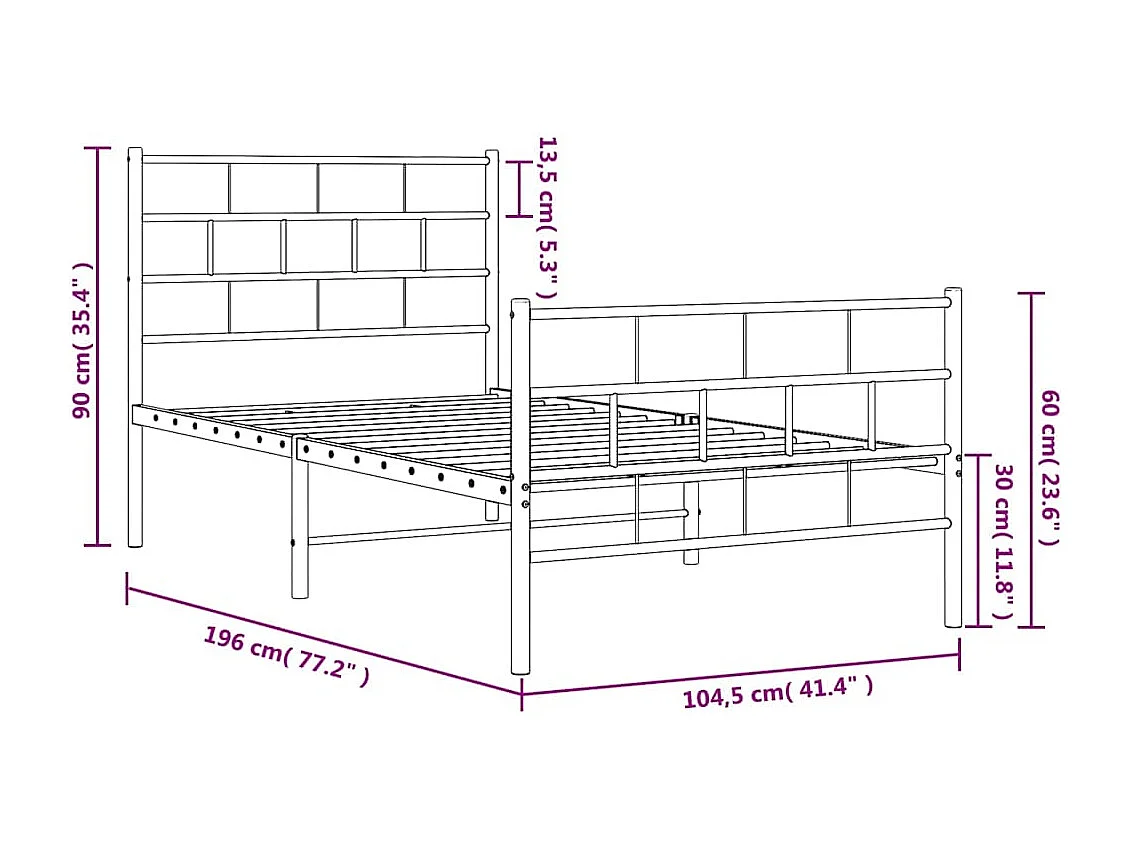 Lit simple | Lit adulte, enfant | Cadre de lit métal avec pied de lit noir 100x190cm