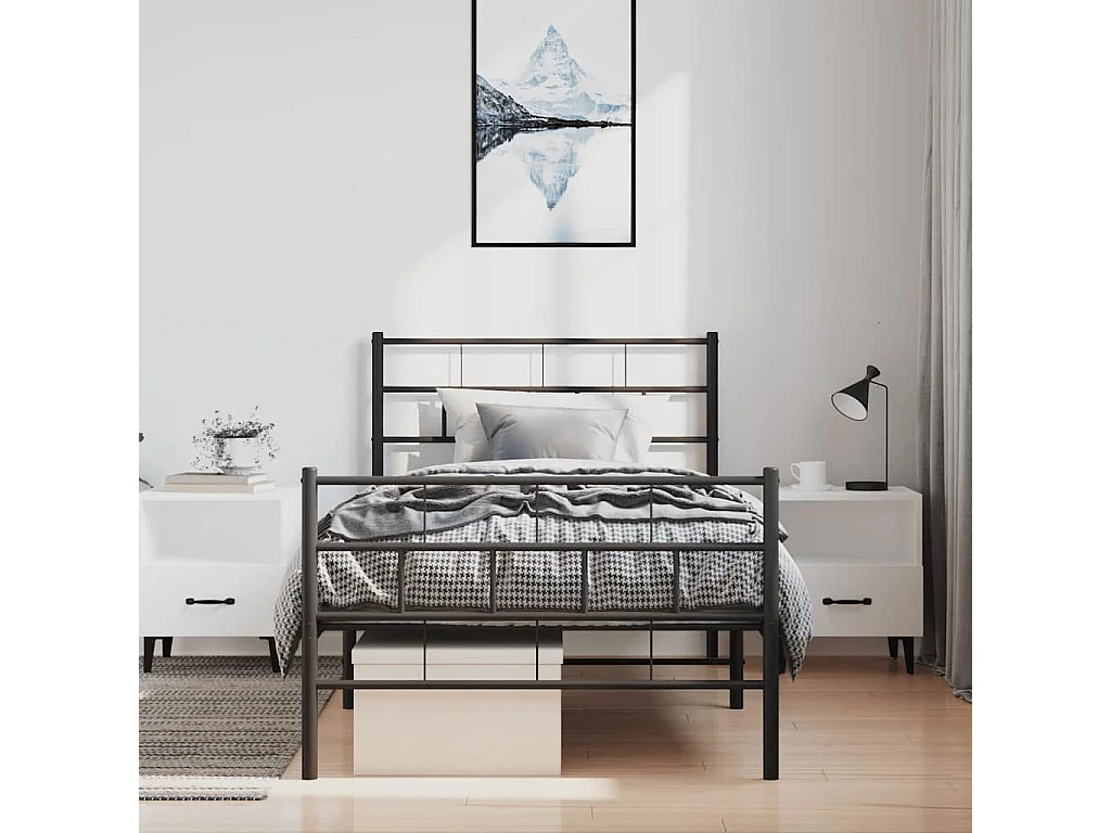 Lit simple | Lit adulte, enfant | Cadre de lit métal avec pied de lit noir 100x190cm