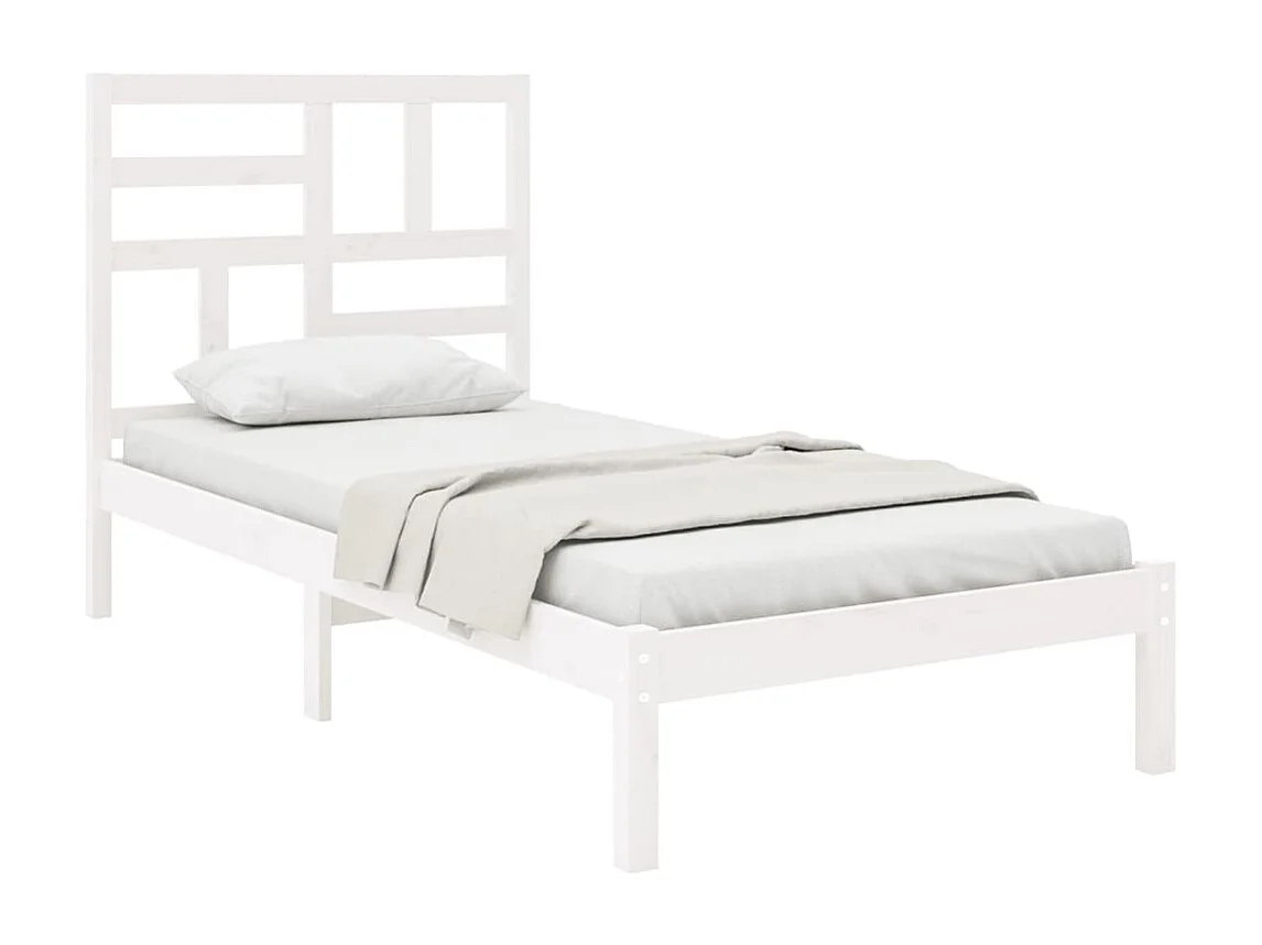 Lit simple | Lit adulte, enfant | Cadre de lit blanc bois massif 75x190 cm