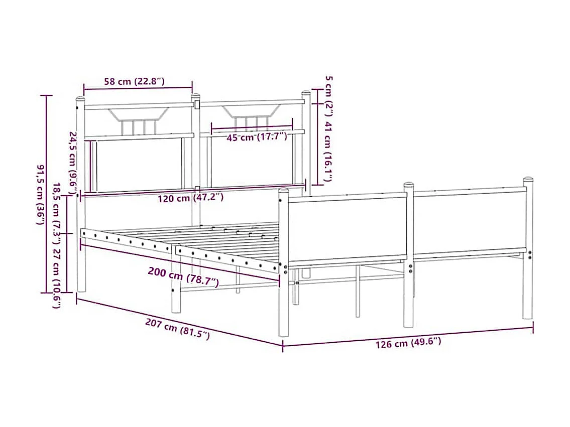 Letto per adulti | Letto singolo | Giroletto senza Materasso Rovere Marrone 120x200 cm Truciolato