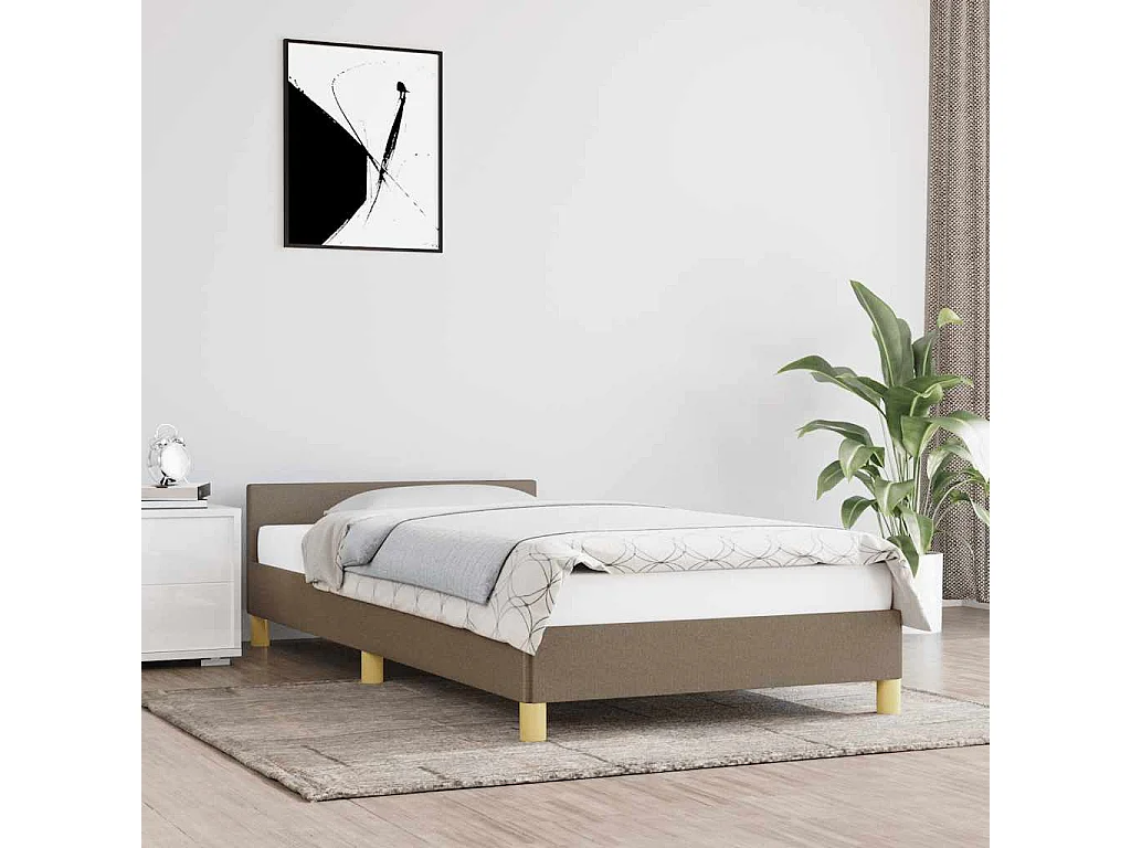 Lit simple | Lit adulte, enfant | Cadre de lit avec tête de lit taupe 80x200cm tissu