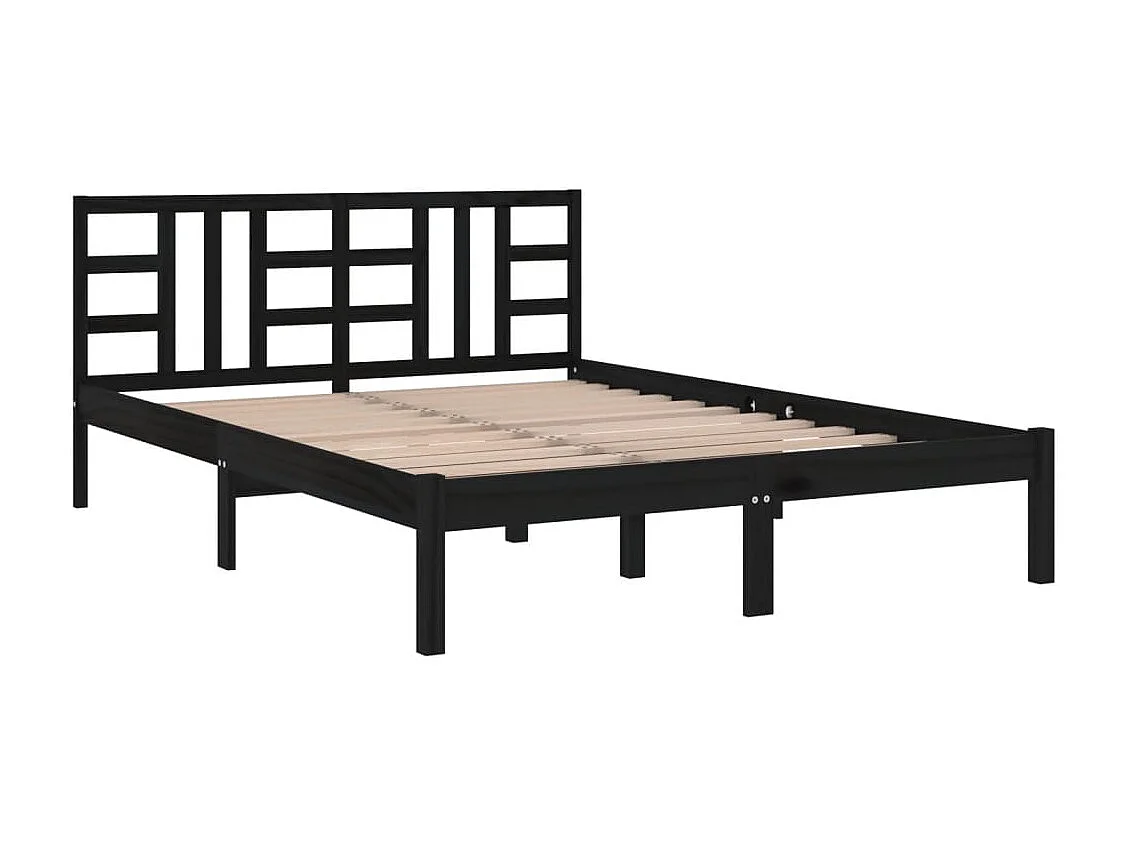 Lit double | Lit adulte | Cadre de lit noir 140x190 cm bois massif