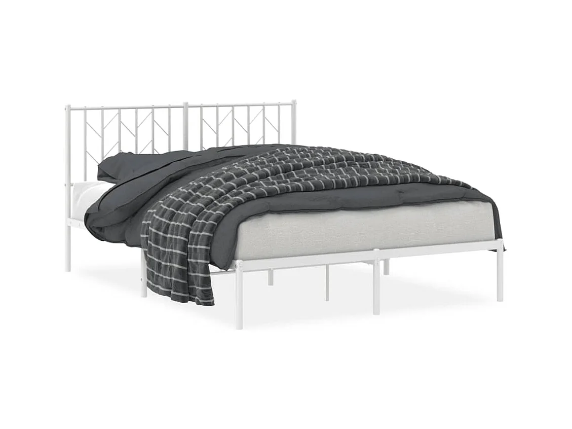 Lit double | Lit adulte | Cadre de lit métal et tête de lit blanc 140x190 cm