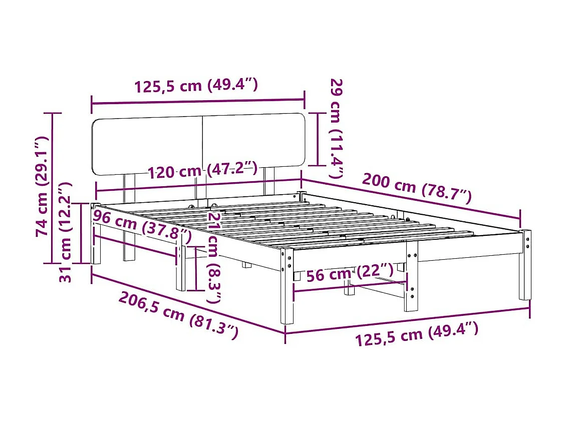 Lit simple | Lit adulte, enfant | Cadre de lit Blanc 120x200 cm Bois massif en pin