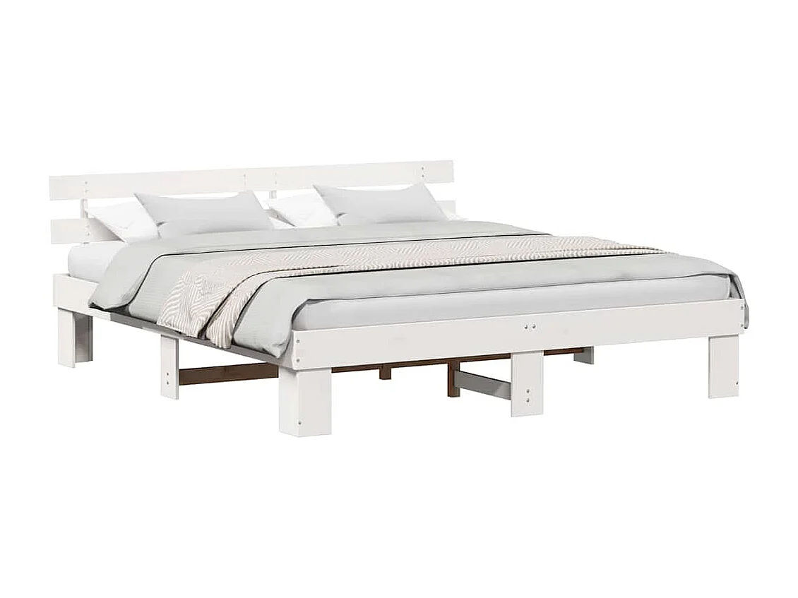 Lit double | Lit adulte | Cadre de lit Blanc 180x200 cm Bois de pin massif