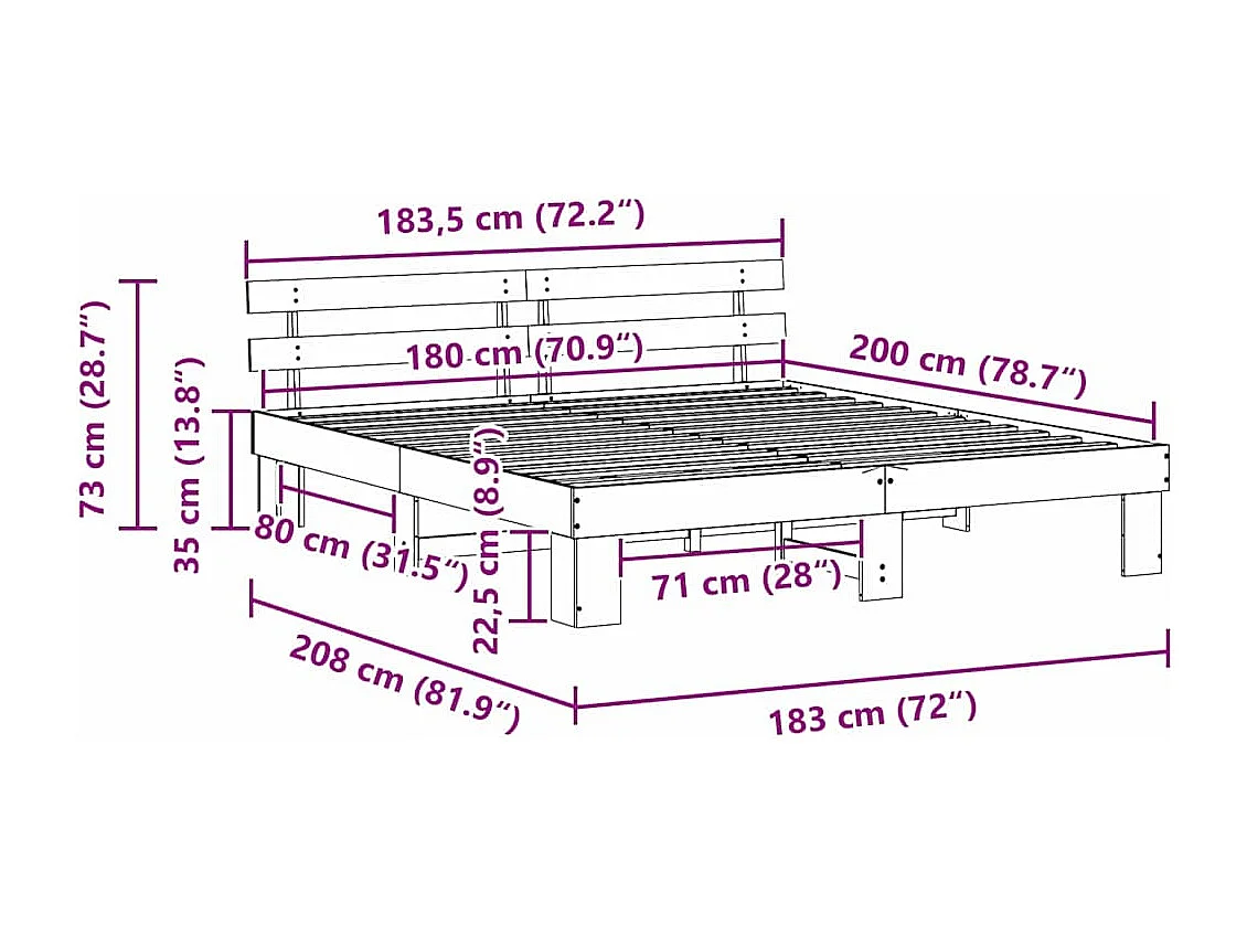 Lit double | Lit adulte | Cadre de lit Blanc 180x200 cm Bois de pin massif