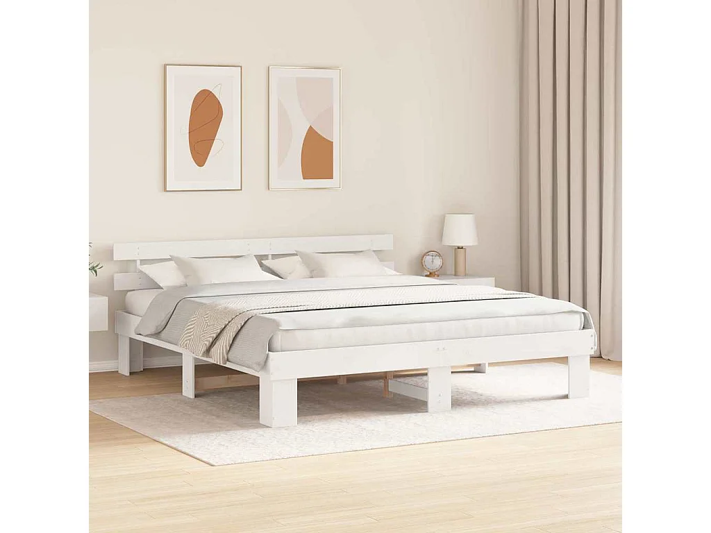 Lit double | Lit adulte | Cadre de lit Blanc 180x200 cm Bois de pin massif