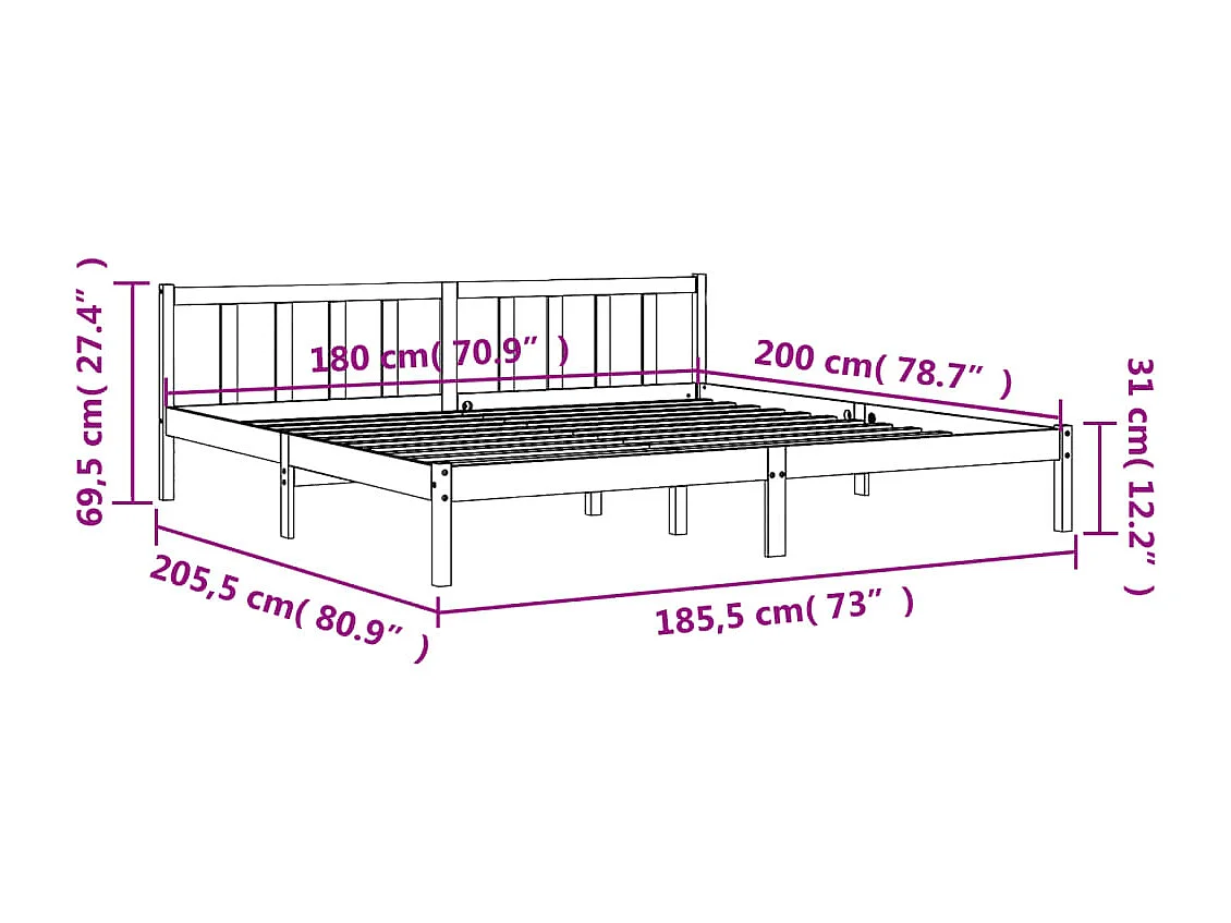 Lit double | Lit adulte | Cadre de lit cire marron 180x200cm bois pin massif