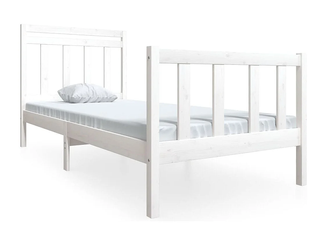 Lit simple | Lit adulte, enfant | Cadre de lit blanc bois massif 90x200 cm