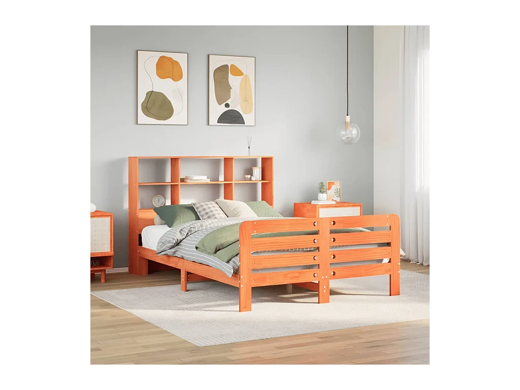 Letto per adulti | Letto matrimoniale | Giroletto senza Materasso Marrone Cera 150x200 cm Legno di Pino