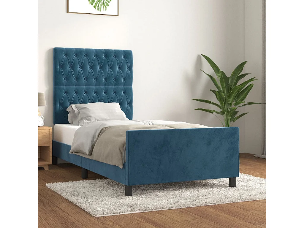 Lit simple | Lit adulte, enfant | Cadre de lit bleu foncé 100x200 cm velours