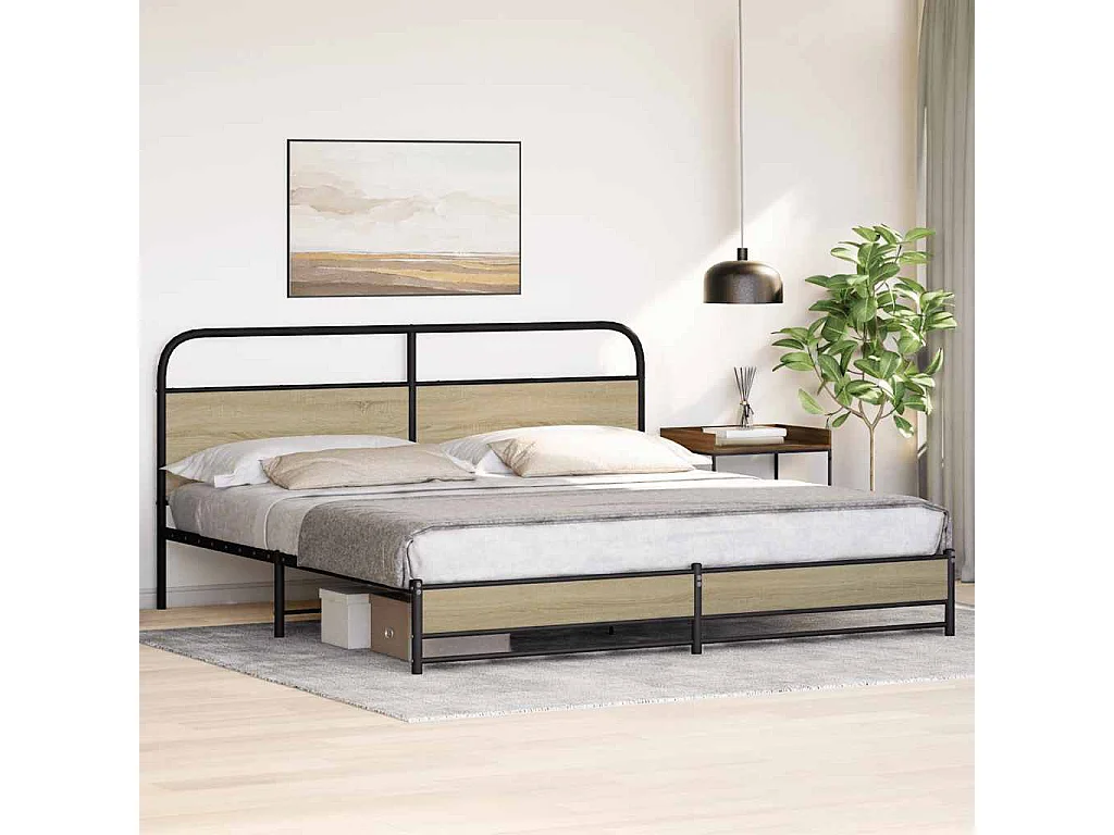 Lit double | Lit adulte | Cadre de lit en métal chêne sonoma 183x213 cm