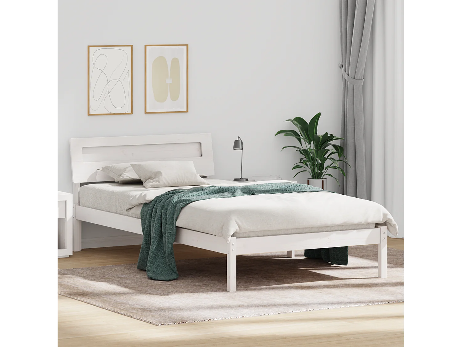 Lit simple | Lit adulte, enfant | Cadre de lit Blanc 100x200 cm Bois massif en pin