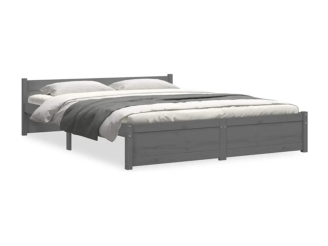 Lit double | Lit adulte | Cadre de lit gris bois massif 135x190 cm