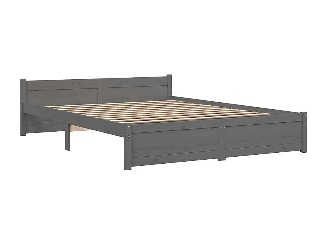Lit double | Lit adulte | Cadre de lit gris bois massif 135x190 cm