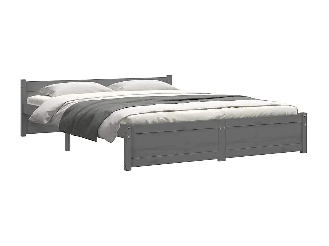Lit double | Lit adulte | Cadre de lit gris bois massif 135x190 cm