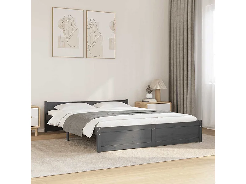 Lit double | Lit adulte | Cadre de lit gris bois massif 135x190 cm