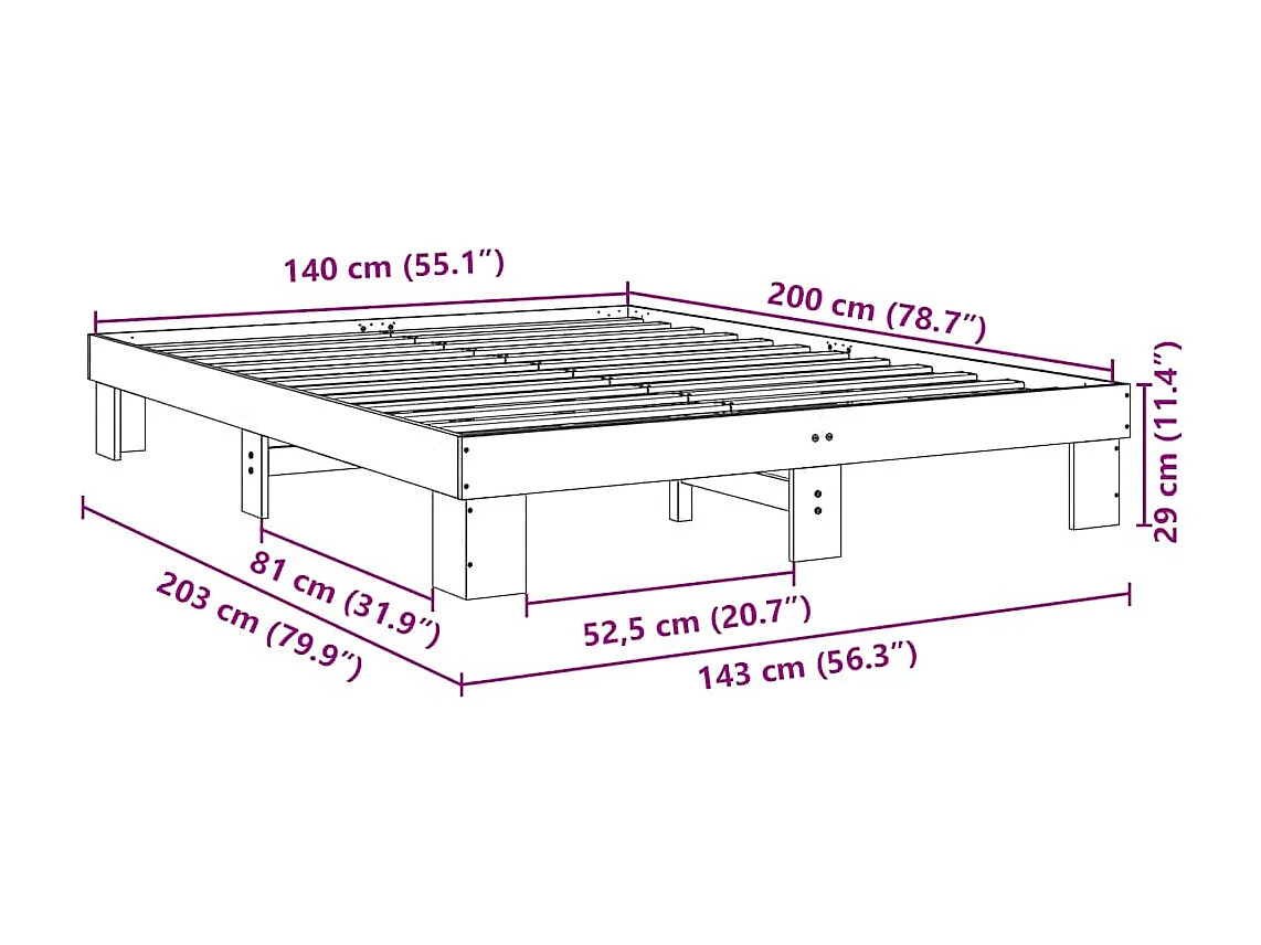 Lit double | Lit adulte | Cadre de lit 140x200 cm bois massif de chêne
