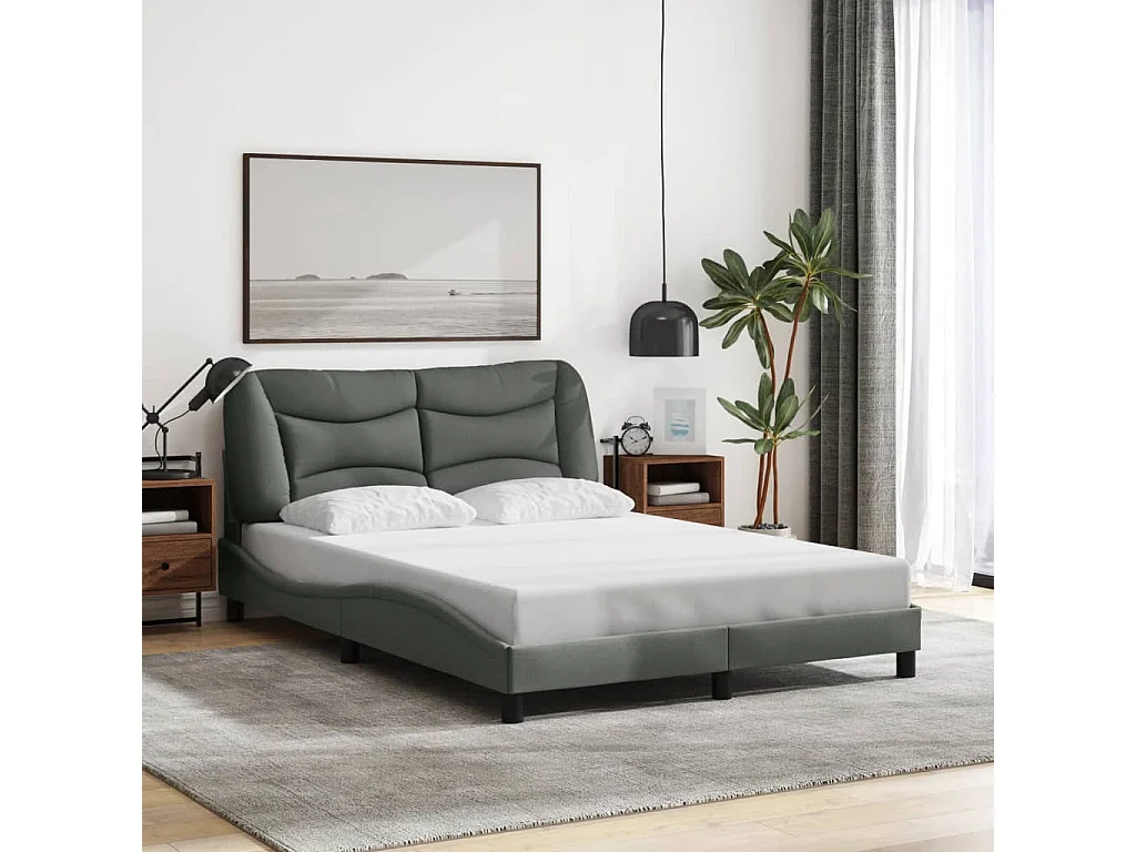 Lit double | Lit adulte | Cadre de lit avec LED gris foncé 140x200 cm tissu