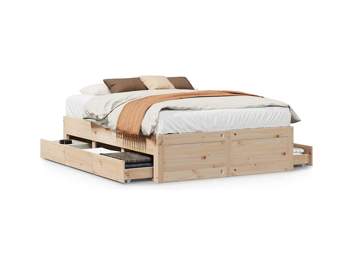 Letto per adulti | Letto matrimoniale | Giroletto senza Materasso con Cassetti 150x200 cm Massello Pino